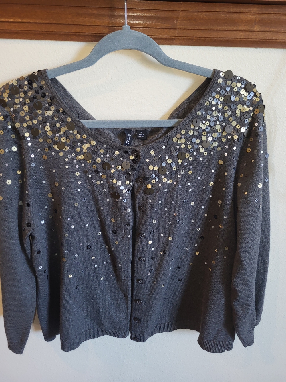 Relativity Gray Sequin Detail Cardigan